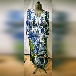 Farm Rio Blue & White Kaftan Dress Ladies Medium